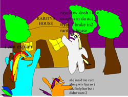 Size: 1501x1140 | Tagged: safe, artist:jacobfoolson, derpibooru import, derpy hooves, rainbow dash, scootaloo, pegasus, pony, 1000 hours in ms paint, crime