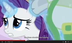 Size: 854x510 | Tagged: safe, screencap, rarity, pony, unicorn, ponyville confidential, meme, solo, youtube, youtube caption