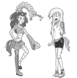 Size: 890x897 | Tagged: safe, artist:kissofmint, derpy hooves, screwball, human, hat, humanized, monochrome, propeller hat