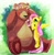 Size: 500x508 | Tagged: safe, artist:rica, fluttershy, harry, pegasus, pony, blushing, floating, floral head wreath, flower, heart, looking at each other, pixiv, spread wings, wings