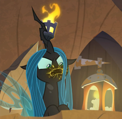 Size: 494x480 | Tagged: safe, screencap, queen chrysalis, changeling, changeling queen, frenemies (episode), angry, gag