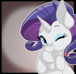 Size: 1312x1282 | Tagged: safe, artist:indiefoxtail, rarity, pony, unicorn, cute, gem, hairpin, looking at you, one eye closed, raribetes, solo, wink