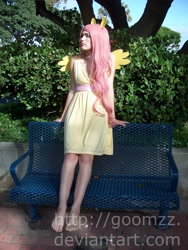 Size: 900x1200 | Tagged: safe, artist:goomzz, fluttershy, human, barefoot, cosplay, feet, irl, irl human, photo, solo