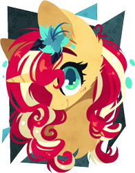 Size: 668x850 | Tagged: safe, artist:tenebristayga, sunset shimmer, pony, unicorn, blushing, bust, flower, flower in hair, portrait, simple background, solo, transparent background