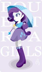 Size: 1014x1719 | Tagged: safe, artist:hobilo, rarity, equestria girls, boots, bracelet, clothes, high heel boots, jewelry, pixiv, skirt, solo, umbrella