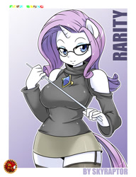 Size: 800x1040 | Tagged: safe, artist:skyraptor, rarity, anthro, ambiguous facial structure, breasts, clothes, curvy, female, glasses, raritits, shepherd0821-ish, solo, stockings