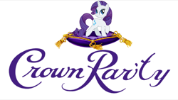 Size: 900x509 | Tagged: safe, artist:howdogz, rarity, pony, unicorn, alcohol, crown royal, pun, solo