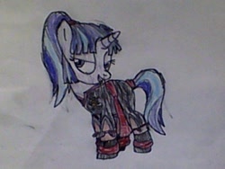 Size: 426x320 | Tagged: safe, artist:trini-mite, derpibooru exclusive, starlight glimmer, pony, clothes, cosplay, costume, crossover, kelly sheridan, sango, solo, traditional art, voice actor joke