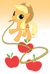 Size: 1181x1748 | Tagged: safe, artist:小甜鴞, applejack, earth pony, pony, lasso, mouth hold, pixiv, solo