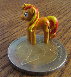 Size: 923x1003 | Tagged: safe, artist:soobel, sunset shimmer, pony, clay, coin, craft, euro, photo, sculpture, solo, tiny, tiny ponies, traditional art
