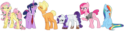 Size: 3600x900 | Tagged: safe, artist:monsterbunnies, derpibooru import, applejack, fluttershy, pinkie pie, rainbow dash, rarity, twilight sparkle, earth pony, pegasus, pony, unicorn, amputee, applejewel, bad end, mane six, pinkamena diane pie, wingless