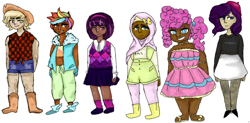 Size: 824x404 | Tagged: safe, artist:spiritrash, derpibooru import, applejack, fluttershy, pinkie pie, rainbow dash, rarity, twilight sparkle, human, dark skin, diversity, hijab, humanized, islam, islamashy, mane six, why meph why