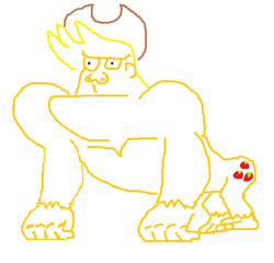 Size: 416x400 | Tagged: safe, artist:manefag, applejack, ape, gorilla, apeljack, applejacked, male, muscles, rule 63, species swap