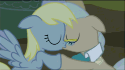 Size: 500x281 | Tagged: safe, artist:superedit, edit, edited screencap, screencap, derpy hooves, mayor mare, pegasus, pony, lesson zero, animated, caught, female, glasses, hub logo, kiss edit, kissing, lesbian, mare, mayorhooves, scrunchy face, shipping, surprise kiss, the great and powerful superedit