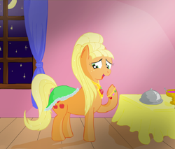 Size: 1310x1115 | Tagged: safe, artist:cyb3rwaste, applejack, earth pony, pony, alternate hairstyle, blonde mane, female, mare, orange coat, solo