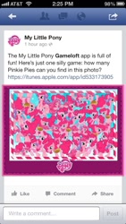 Size: 640x1136 | Tagged: safe, pinkie pie, earth pony, pony, too many pinkie pies, clone, facebook, gameloft, hasbro, my little pony logo, official, pinkie clone, stock vector