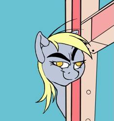 Size: 565x600 | Tagged: safe, artist:vicmanone, derpy hooves, pegasus, pony, /mlp/, blue background, crossover, female, mare, meme, ponified, puss gets the boot, simple background, solo, that fucking cat, tom and jerry