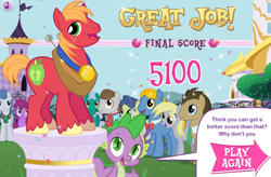 Size: 748x492 | Tagged: safe, berry punch, berryshine, big macintosh, derpy hooves, doctor whooves, masquerade, orion, perfect pace, score, shooting star (character), spike, star gazer, dragon, earth pony, pony, background pony, emerald beacon, equestrivia challenge, female, male, mare, stallion