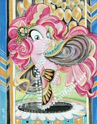 Size: 630x800 | Tagged: safe, artist:sararichard, pinkie pie, earth pony, pony, clothes, dress, jewelry, solo, traditional art