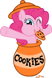 Size: 4790x7097 | Tagged: safe, artist:filpapersoul, pinkie pie, earth pony, pony, absurd resolution, cookie, cookie jar, cookie jar pony, cute, diapinkes, eating, food, looking at you, nom, nose wrinkle, one eye closed, puffy cheeks, simple background, solo, transparent background, vector, wink