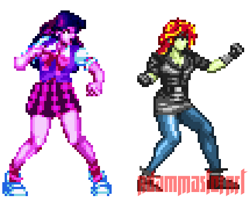 Size: 430x343 | Tagged: safe, artist:adammasterart, sci-twi, sunset shimmer, twilight sparkle, equestria girls, 16-bit, fighting stance, openbor, pixel art, pony coloring, preview, sprite, streets of rage