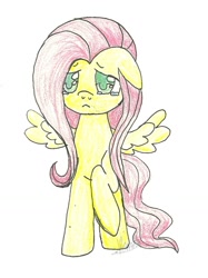 Size: 774x1033 | Tagged: safe, artist:maplesunrise, fluttershy, pegasus, pony, female, mare, pink mane, traditional art, yellow coat