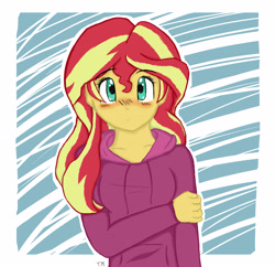 Size: 3200x3100 | Tagged: safe, artist:kittybang12, sunset shimmer, equestria girls, blushing, clothes, hoodie, solo