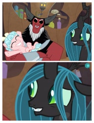 Size: 3106x4096 | Tagged: safe, screencap, cozy glow, lord tirek, queen chrysalis, centaur, changeling, changeling queen, pegasus, pony, the summer sun setback, cozy glow is best facemaker, cozybetes, cute, cutealis, female, filly, happy