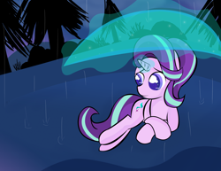 Size: 3300x2550 | Tagged: safe, artist:skyflys, starlight glimmer, pony, unicorn, colored pupils, cute, female, glimmerbetes, glowing horn, horn, lying down, magic, mare, rain, solo