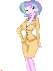 Size: 2448x3264 | Tagged: safe, princess celestia, principal celestia, equestria girls, alternate hairstyle, breasts, cleavage, clothes, cutie mark, cutie mark on clothes, female, humanized, princess breastia, short hair, solo