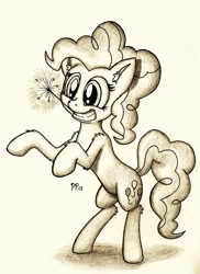 Size: 1646x2257 | Tagged: safe, artist:punk-pegasus, pinkie pie, pony, bipedal, solo, sparkler (firework), traditional art