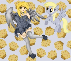 Size: 2100x1800 | Tagged: safe, artist:magico-enma, derpy hooves, human, clothes, human ponidox, humanized, light skin, muffin, skirt, underp, winged humanization