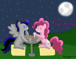 Size: 4701x3654 | Tagged: safe, artist:regxy, pinkie pie, oc, earth pony, pony, commission, milkshake, moon, waifu dinner