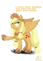 Size: 1024x1448 | Tagged: safe, artist:teammagix, applejack, alicorn, pony, alicornified, annoyed, applecorn, race swap