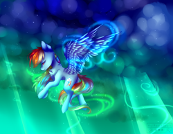 Size: 3600x2800 | Tagged: safe, artist:huirou, derpibooru import, rainbow dash, pegasus, pony, cloud, female, flying, mare, multicolored hair, solo