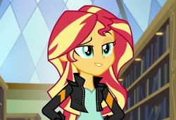 Size: 1050x717 | Tagged: safe, edit, screencap, sunset shimmer, equestria girls, friendship games, inverted mouth, solo