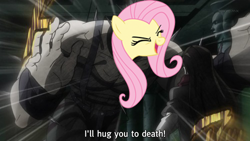 Size: 500x281 | Tagged: safe, fluttershy, pegasus, pony, female, hug, jojo's bizarre adventure, mare, wired beck