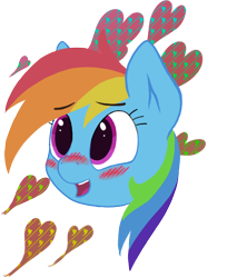 Size: 590x724 | Tagged: safe, artist:chickensandwich, derpibooru import, rainbow dash, pegasus, pony, blushing, cute, heart, solo