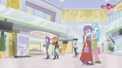 Size: 1136x638 | Tagged: safe, screencap, curly winds, paisley, some blue guy, starlight, starlight glimmer, sunset shimmer, equestria girls, mirror magic, spoiler:eqg specials, background human, canterlot mall, food, ice cream, teletoon