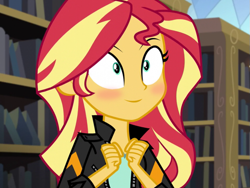 Size: 703x528 | Tagged: safe, edit, edited screencap, screencap, sunset shimmer, equestria girls, friendship games, blushing, inverted mouth