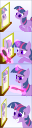 Size: 768x3072 | Tagged: safe, artist:elfman83ml, derpibooru import, twilight sparkle, g4, comb, comic, magic, mirror, reflection, smiling