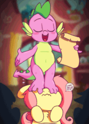 Size: 500x700 | Tagged: safe, artist:zonkpunch, fluttershy, spike, dragon, pegasus, pony, animated, baby, baby dragon, belly button, blushing, cute, dialogue, feet, female, flutterseat, frame by frame, male, mare, paper, pink hair, scroll, shyabetes, speech bubble, spikabetes, talking, weird, wiggling toes