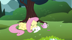 Size: 1278x714 | Tagged: safe, artist:capnpea, edit, angel bunny, fluttershy, pegasus, pony, angelshy, bestiality, female, fimbriae, flutterzoo, interspecies, kissing, male, shipping, straight