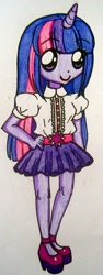 Size: 300x796 | Tagged: safe, artist:suusj-chan, derpibooru import, twilight sparkle, horned humanization, humanized, pony coloring, solo, traditional art