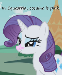 Size: 491x598 | Tagged: safe, edit, edited screencap, screencap, rarity, pony, unicorn, griffon the brush off, cocaine, drugs, insane pony thread, solo