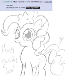 Size: 576x675 | Tagged: safe, artist:ms luna, pinkie pie, earth pony, pony, /mlp/, 4chan, birthday, solo