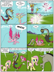 Size: 1024x1356 | Tagged: safe, artist:kturtle, discord, fluttershy, pinkie pie, baseball glove, comic, go fly a kite, race swap