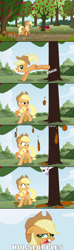 Size: 640x2175 | Tagged: artist needed, safe, applejack, sweetie belle, earth pony, pony, applebucking, comic, female, implied pooping, mare, poop, pun, scrunchy face, show accurate, sweetiepoo