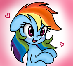 Size: 613x556 | Tagged: safe, artist:danger-dashz, derpibooru import, rainbow dash, pegasus, pony, blushing, bust, cute, dashabetes, female, floppy ears, happy, heart, mare, open mouth, smiling, solo