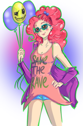 Size: 435x658 | Tagged: safe, artist:redmisa, discord, pinkie pie, balloon, discord balloon, discorded balloon, glasses, humanized, solo